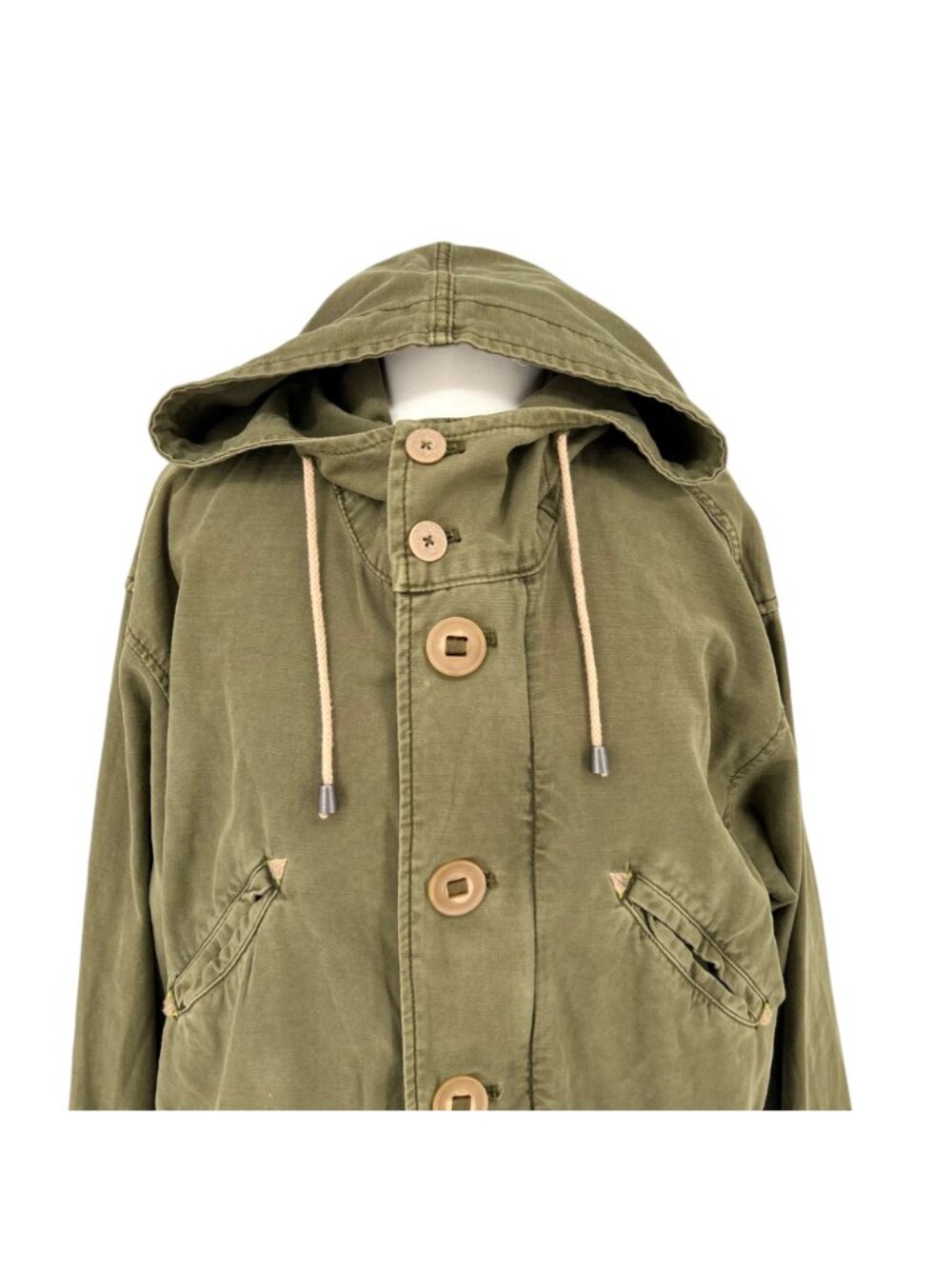 Free People Arya Utility Jacket Olive Green Cotton Button-Up Hooded Size XS - Picture 2 of 12